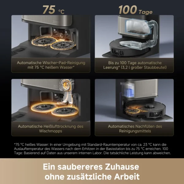 Dreame L40s Pro Ultra Staubsauger Roboter, selbstreinigende Ausfahrbare Wischmopps,19000Pa Saugkraft,Detangling DuoBrush,Hindernisvermeidung, Schwarz – Bild 10