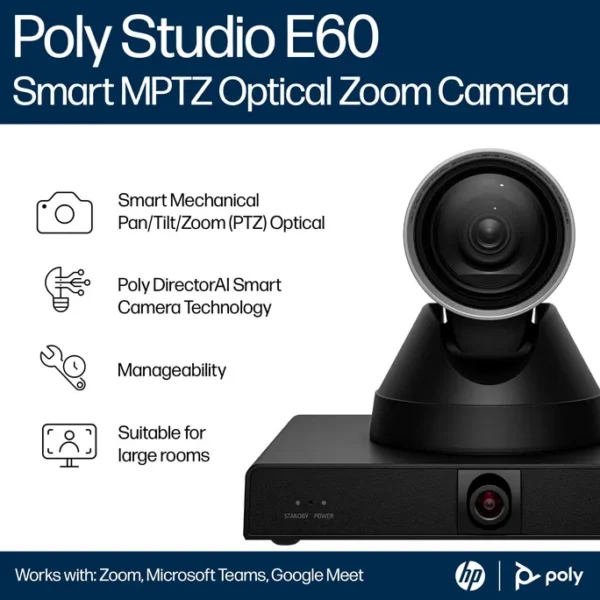 Poly Studio E60 Smart-Kamera 4K MPTZ mit 12x optischem Zoom, Group-Framing, Auto-Fokus & Poly Director AI – Bild 3