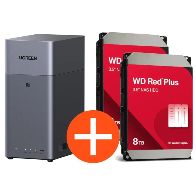 UGREEN NASync DH2300 NAS System 2-Bay 16TB inkl. 2x WD WD80EFPX NAS HDD - 8 TB