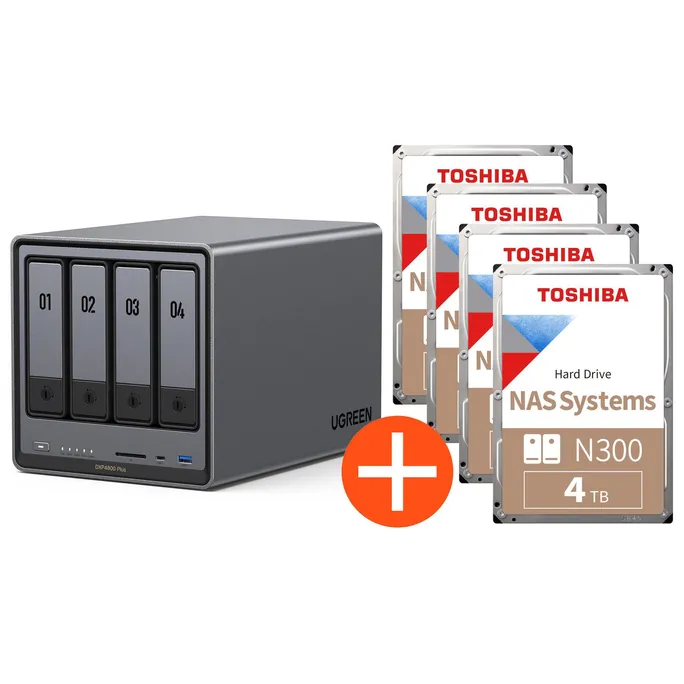 UGREEN NASync DXP4800 Plus NAS System 4-Bay 16TB inkl. 4x Toshiba NAS HDD N300 – 4TB