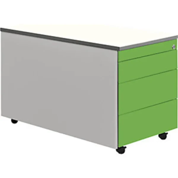 Schubladencont. m.Rollen, 529x800, Kunststoffpl., 3 Schubl. alu/gelbgrün/weiß