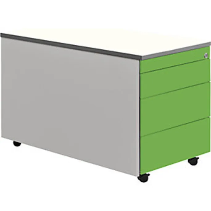 Schubladencont. m.Rollen, 529x800, Kunststoffpl., 3 Schubl. alu/gelbgrün/weiß