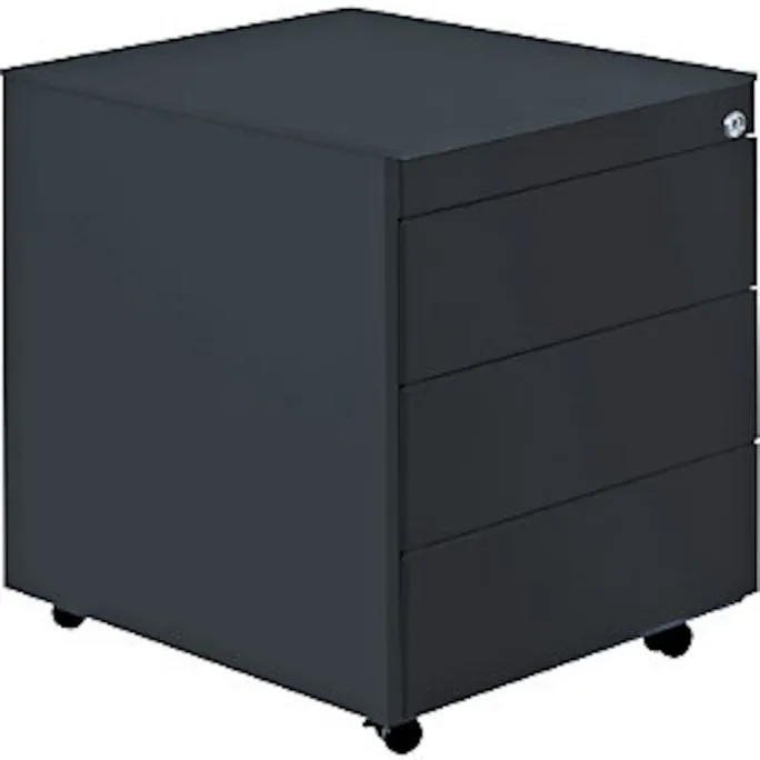 image-22650.webp Schubladenrollcontainer, HxT 570x600 mm, Stahlplatte, 3 Schubl., graphitschwarz – Bild 1