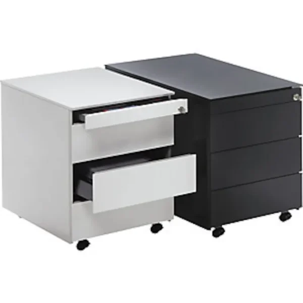 Schubladenrollcontainer, HxT 570x600 mm, Stahlplatte, 3 Schubl., graphitschwarz – Bild 2
