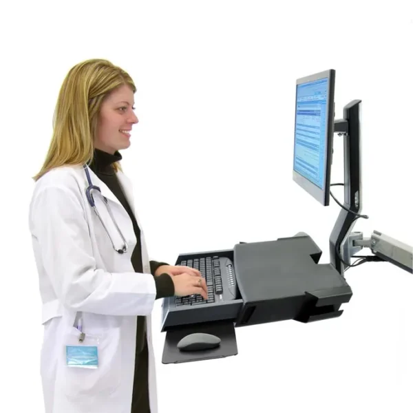 Ergotron StyleView® Steh-Sitz Combo Schwenkarm mit Ablagefläche (Aluminum) – Bild 3
